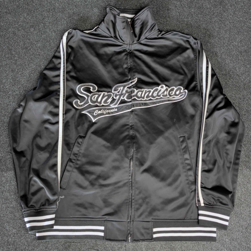 Gogo Sports Track Jacket Mens XL Black San Francisco Embroidered Full Zip